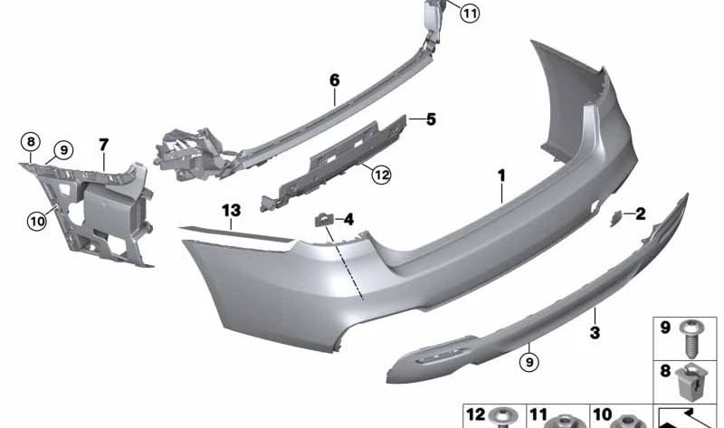 Refuerzo parachoques trasero inferior para BMW F34, F34N (OEM 51128057829). Original BMW