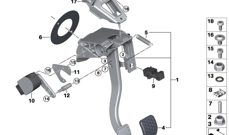 Soporte del Conjunto de Pedales para BMW I12, I12N, I15 (OEM 35007305873). Original BMW