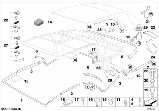 Guía trasera izquierda para BMW E46 (OEM 54318263823). Original BMW