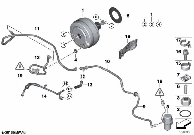 Vacuum tube with pressure sensor for BMW E90, E92, E93 (OEM 34302283605). Original BMW