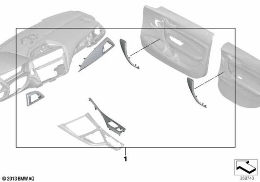 Embellecedor Interior de Carbon/Alcantara para BMW Serie 1 F20N (OEM 51952454348). Original BMW