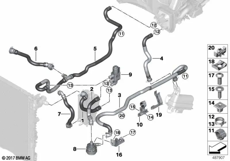 Tubo de Refrigerante de Avance 1 para BMW Serie 5 G30, G38 Serie 7 G11, G12 (OEM 64219314672). Original BMW