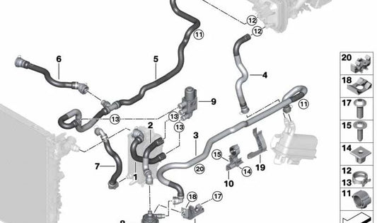 Tubo de refrigerante OEM 64219299629 para BMW G30, G38, G11, G12. Original BMW