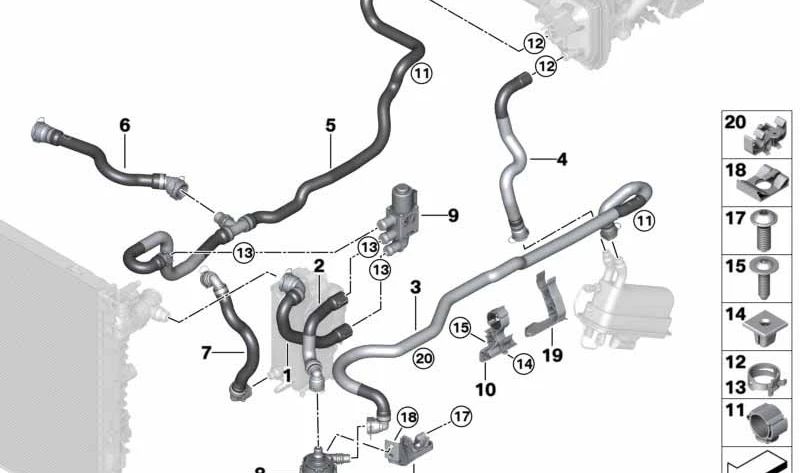 Manguera de Refrigerante Retorno 1 para BMW Serie 5 G30, G38, Serie 7 G11, G12 (OEM 64219299630). Original BMW