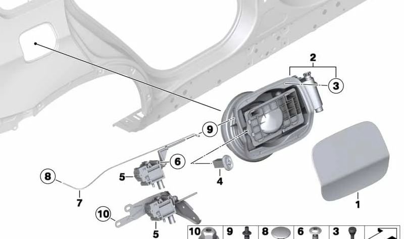 Actuador de la tapa de llenado para BMW E70 (OEM 67116985882). Original BMW.