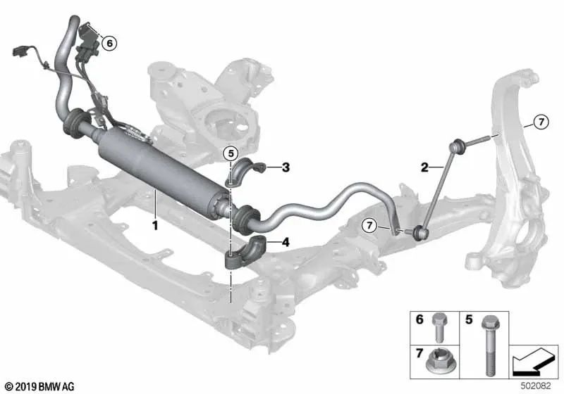 Barre de stabilisateur avant droit pour BMW X5 G05, X6 G06, X7 G07, XM G09 (OEM 31356881808). BMW d'origine