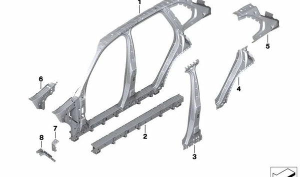 Refuerzo columna C inferior derecha para BMW X7 G07 (OEM 41009481382). Original BMW