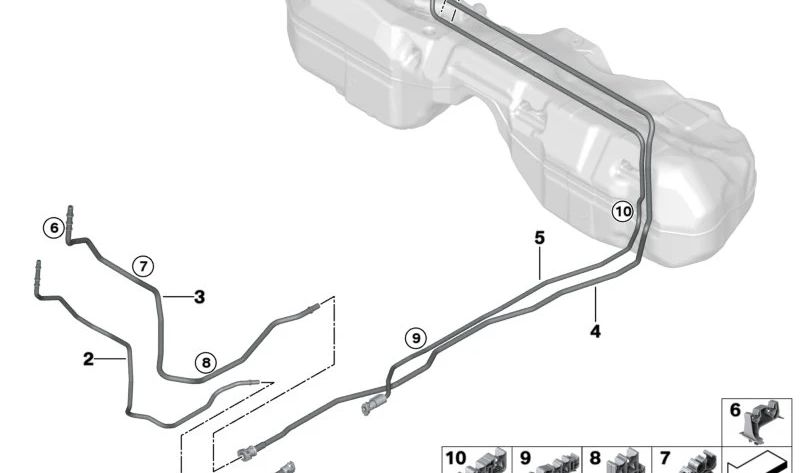 Tubería de alimentación de combustible delantera OEM 16125A1A318 para BMW G42, G20, G21, G28, G22, G23, G26. Original BMW.