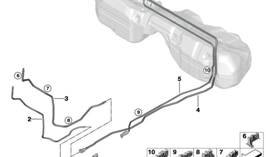 Tubería de alimentación de combustible delantera OEM 16125A1A318 para BMW G42, G20, G21, G28, G22, G23, G26. Original BMW.