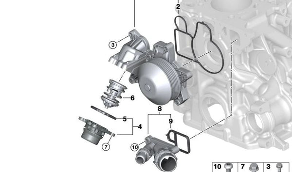 Bomba de refrigerante mecánica para BMW Serie 5 F07, F10, F11, Serie 7 F01, F02, X5 E70N, X6 E71 (OEM 11518516435). Original BMW