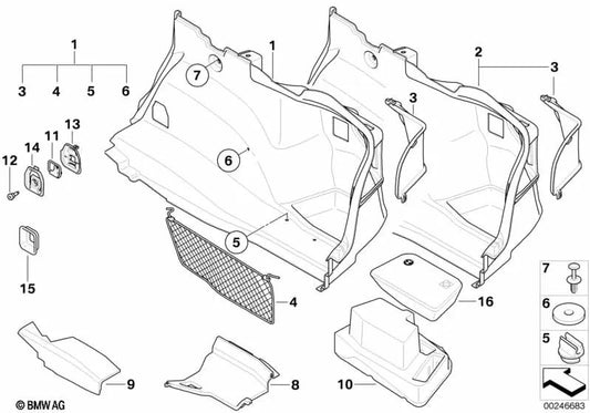 Soporte travesaño longitudinal derecho para BMW Serie 1 E81, E82, E87, E87N, Serie 3 E90, E90N, E91N, E92 (OEM 51477141098). Original BMW