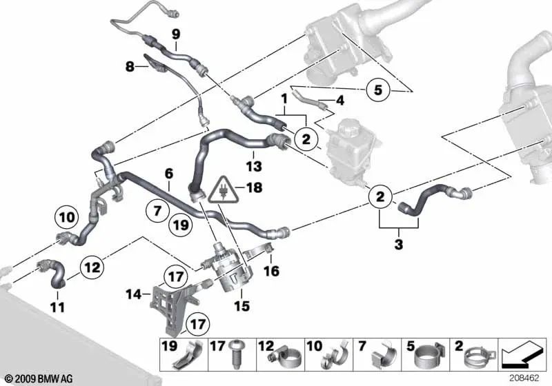 Coolant hose for BMW 7 Series F01N, F02N (OEM 17127619706). Genuine BMW.