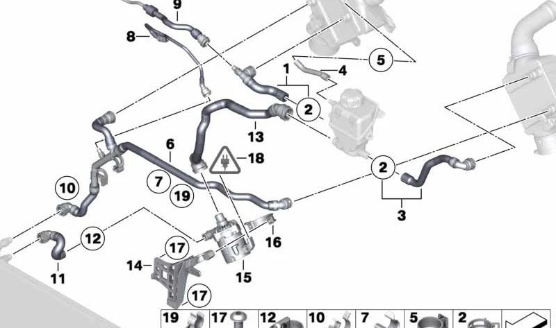 Manguera de refrigerante OEM 17127575435 para BMW F07, F10, F11, F12, F13, F01, F02, F04. Original BMW