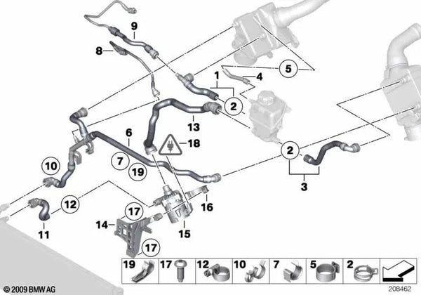 Manguera de refrigerante para BMW Serie 7 F01N, F02N (OEM 17127619706). Original BMW.