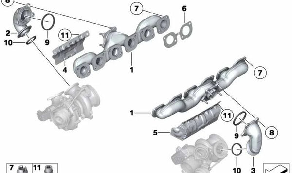 Tubo intermedio escape OEM 11627561575 para BMW F01, F02. Original BMW.