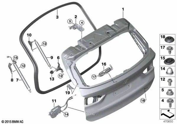 Puntal de soporte izquierdo para BMW X1 F48, F48N, F49, F49N (OEM 51217481805). Original BMW