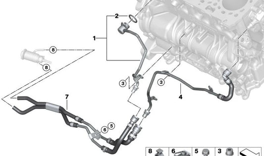 Tubería de bomba de refrigerante para BMW G42, G20, G21, G28, G22, G23, G26, G30, G31, G32, G01, G02, G05 (OEM 11538580972). Original BMW