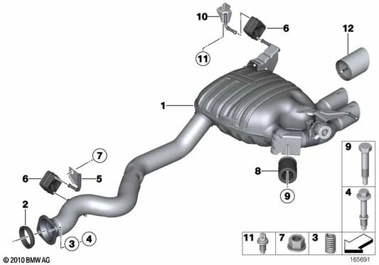 Silenciador trasero con válvula de escape para BMW E82, E88 (OEM 18307599744). Original BMW