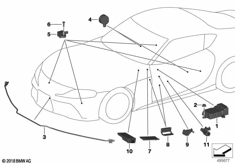 Sensor de protección de peatones PTS para BMW (OEM 65767949575). Original BMW