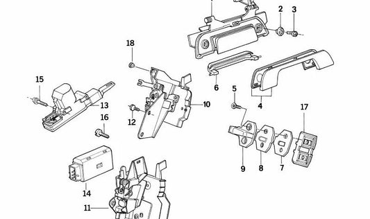 Cerradura de gancho trasera derecha para BMW E34 (OEM 51221944322). Original BMW