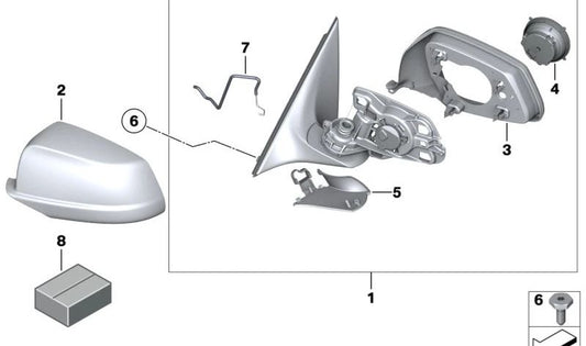 Espejo exterior sin cristal calefaccionado para BMW Serie 5 F10, F11 (OEM 51167268238). Original BMW