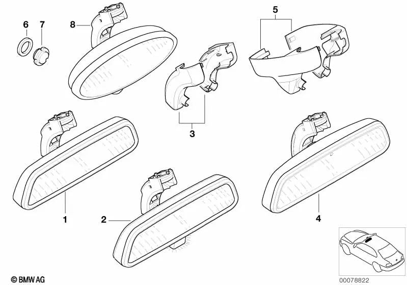 Juego de Cubiertas para la Base del Espejo para BMW F20, F21, F22, F23, F87, E36, E46, E39, E60, E61, E63, E38, E65, E66, E31, E83, E53, E85 (OEM 51167062264). Original BMW