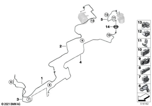 Tubería de combustible para BMW X5 G05 (OEM 16127439955). Original BMW.