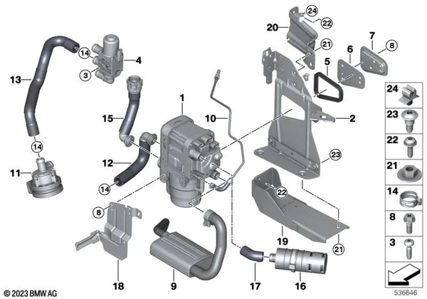 Manguera de refrigerante para BMW Serie 5 G60, Serie 7 G70 (OEM 64125A15AB7). Original BMW