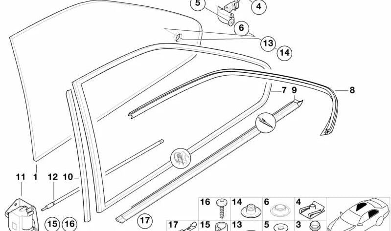 Junta ventana oscilante izquierda para BMW Serie 3 E36 (OEM 51361977497). Original BMW