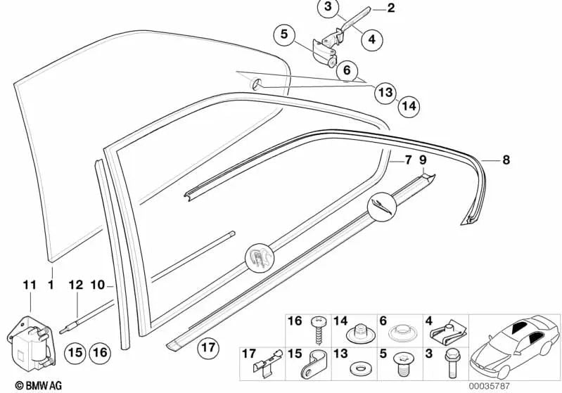 Recubrimiento Junta Inferior Exterior Cristal Trasero Para Bmw E36. Original Recambios