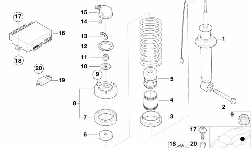 Amortiguador adicional trasero para BMW E39, E38 (OEM 33531091602). Original BMW