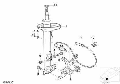 Front left shock absorber for BMW E46, F30, F80 (OEM 31312229765). Original BMW