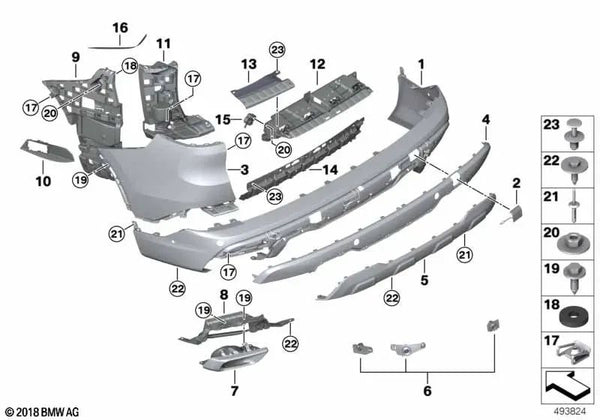 Cubierta parachoques imprimada trasera derecha para BMW X5 G05 (OEM 51125A0BD56). Original BMW.