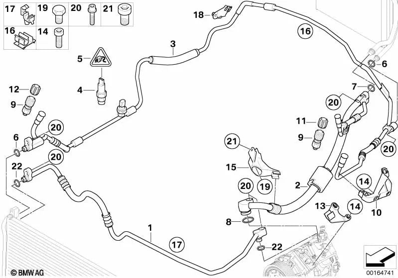 Tubería de Presión Condensador-Evaporador para BMW E82, E88 (OEM 64509133064). Original BMW.