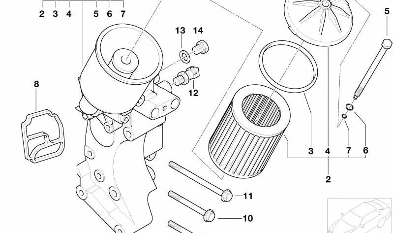 Ölfilter mit Ölkühleranschluss für BMW 3er E36, E46, Z4 E85, E86 (OEM 11427839858). Original BMW