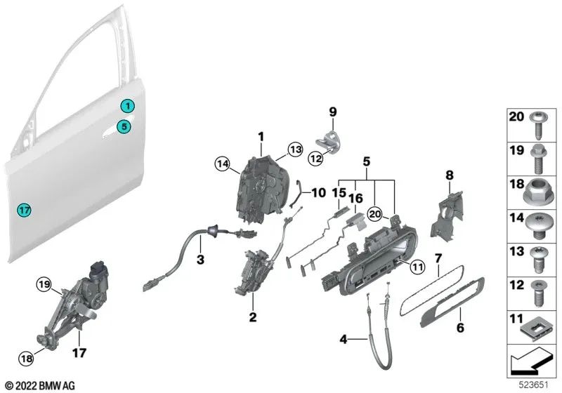 Sistema de Cierre Suave Automático delantero izq. para BMW G70 (OEM 51219451847). Original BMW.