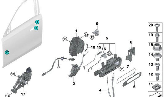 Supporto per impugnatura esterna per la porta destra per BMW G70 (OEM 51215A72164). BMW originale