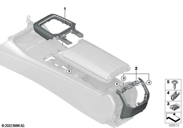 Tapa de consola central trasera para BMW Serie 7 G70 (OEM 51165A2C0B6). Original BMW.