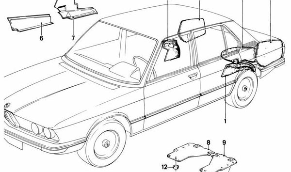 Revestimiento del panel lateral izquierdo para BMW Serie 5 E12 (OEM 51471813603). Original BMW