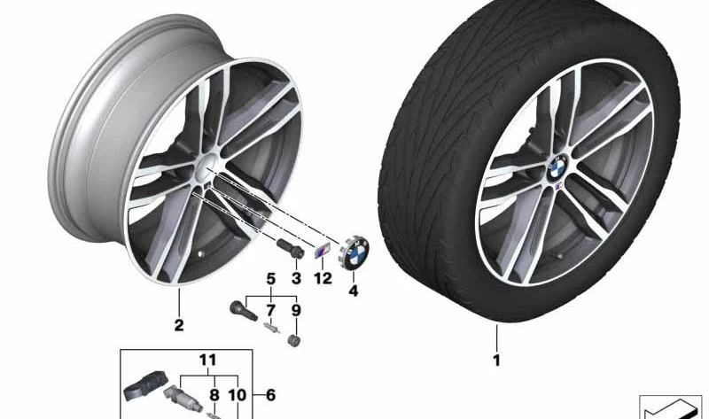 Rueda de aleación ligera para BMW Serie 3 F30, F31 y Serie 4 F32, F33, F36 (OEM 36118097245). Original BMW