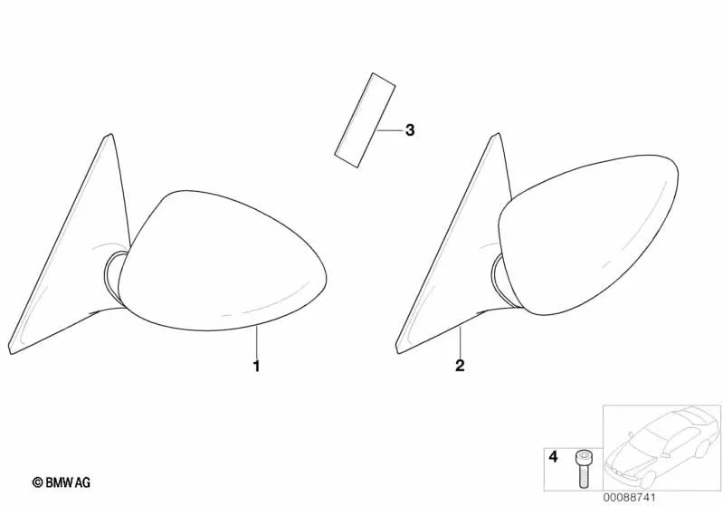 Unpainted Heated Electric Outside Mirror for BMW 3 Series E46 (OEM 51167893597). Original BMW