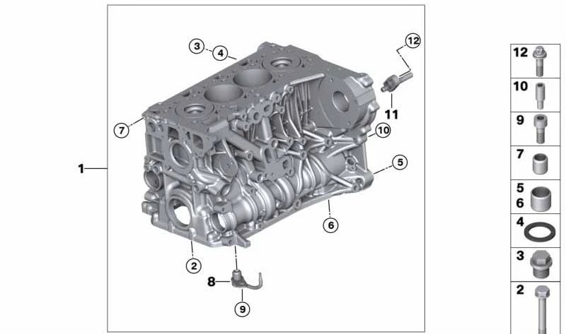 Cárter de cilindros con pistones para BMW E81, E82, E87N, E88, Serie 3 E90, E90N, E91, E91N, E92, E93, Serie 5 E60N, E61N, X3 E83N (OEM 11112285304). Original BMW