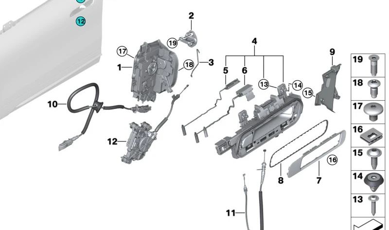 Embellecedor manija puerta exterior delantera derecha para BMW I20 (OEM 51215A0C9A4). Original BMW.