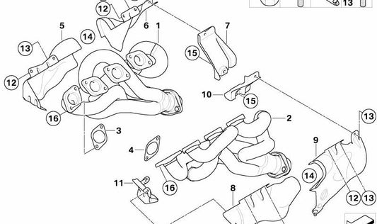 Protector térmico colector de escape OEM 11627838416 para BMW E90, E92, E93. Original BMW.