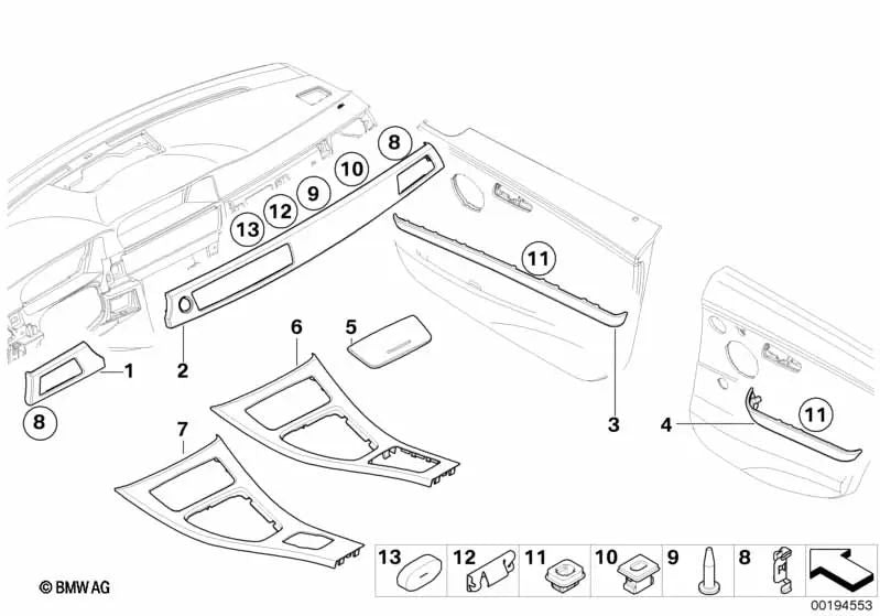 Moldura decorativa puerta delantera derecha para BMW E90N, E91, E91N (OEM 51419171790). Original BMW.