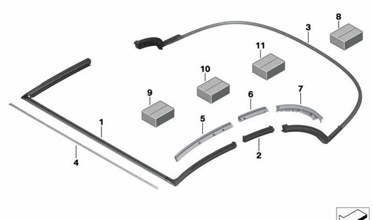 Junta delantera de techo OEM 54347947276 para BMW F91, G14. Original BMW.