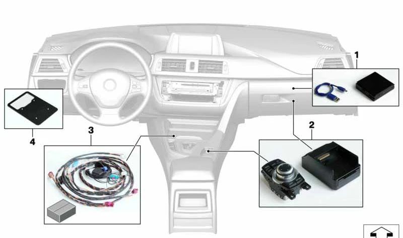 Montaje de navegación para BMW Serie 1 F20, F21, Serie 2 F22, F23, F45, Serie 3 F30, F31, F34, F35, Serie 4 F32, F33, F36, Serie 5 F10, F11, F18, X1 F48, F49, X3 F25, X4 F26 (OEM 65902414644). Original BMW