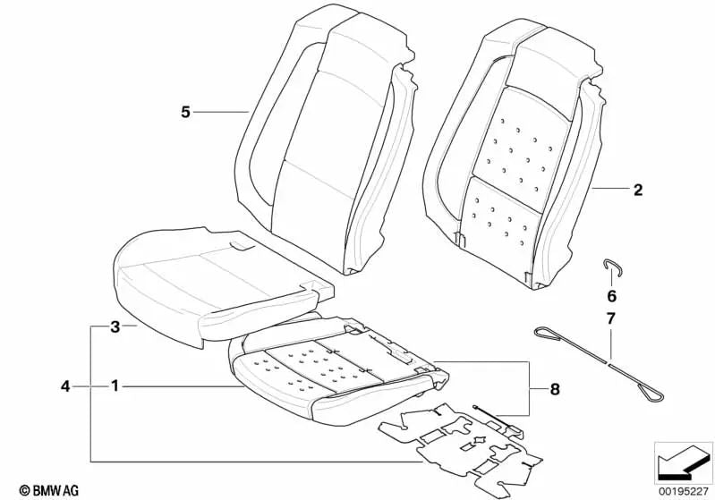 Funda de respaldo de cuero derecha para BMW E93, E93N (OEM 52107253760). Original BMW.