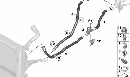 Motorwassereinlassrohr für BMW 3 F30-Serie, F31, 4 F32-Serie, F33, F36 (OEM 64219208173). Original BMW