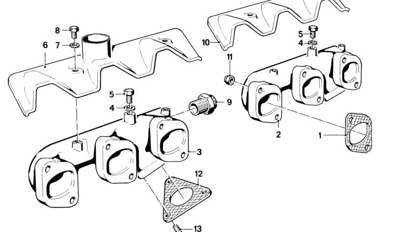 Colector de escape delantero OEM 11621259185 para BMW E12. Original BMW.